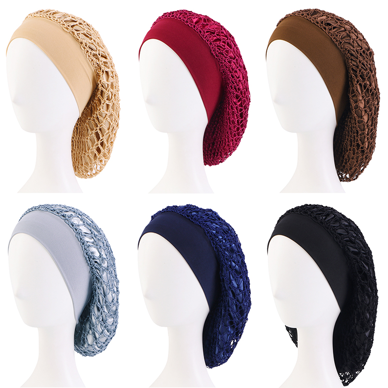Crochet Hair Net Snood Hat Satin Hair Bonnet colors